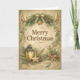 Cartão De Festividades Rustic Antler Wreath Merry Christmas