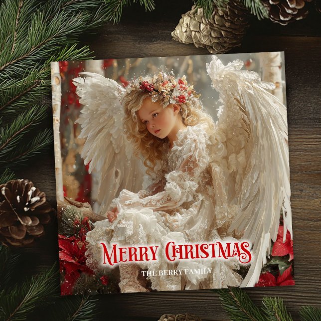 Cartão De Festividades Rustic beautiful angel digital Christmas greeting (Rustic beautiful angel digital Christmas greeting)