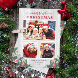 Cartão De Festividades Rustic Birch Mistletoe Merriest Christmas 3 Photo