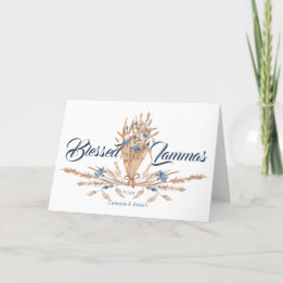 Cartão De Festividades Rustic Blue Floral Dried Leaves Blessed Lammas
