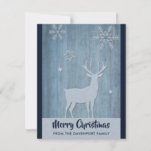 Cartão De Festividades Rustic Blue Reindet Natal (Frente)