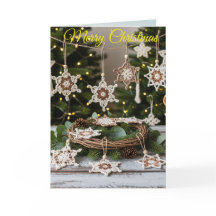 Rustic Boho Crochet Snowflake Saudação de Natal