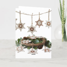 Cartão De Festividades Rustic Boho Crochet Snowflake Saudação de Natal
