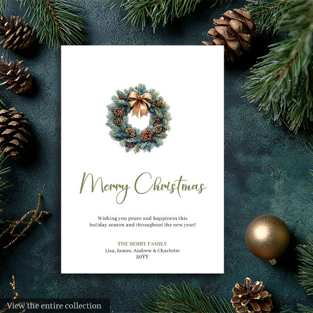 Cartão De Festividades Rustic Boho Neutral Pine Wreath Christmas Greeting (Rustic Boho Neutral Pine Wreath Christmas Greeting Holiday Card)