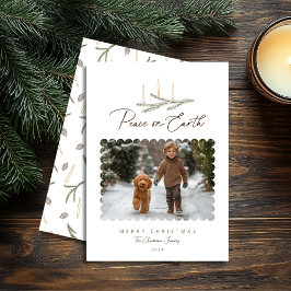 Cartão De Festividades Rustic Botanical Peace on Earth Script Photo