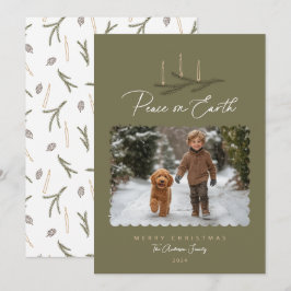 Cartão De Festividades Rustic Botanical Peace on Earth Script Photo