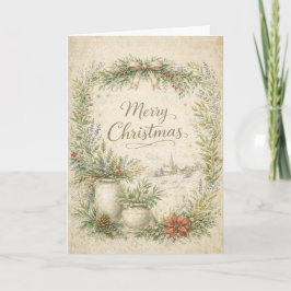 Cartão De Festividades Rustic Botanical Wreath Merry Christmas