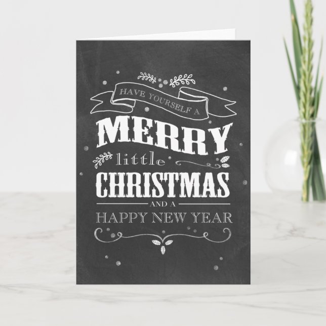 Cartão De Festividades Rustic Chalkboard Christmas Card (Frente)