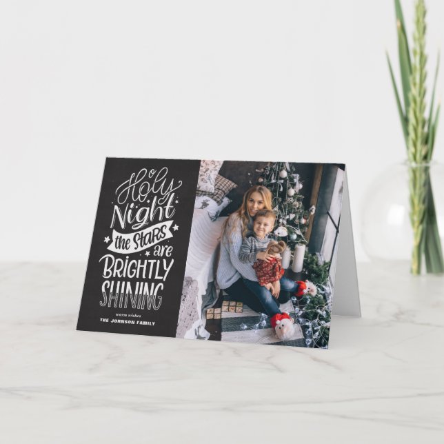 Cartão De Festividades Rustic Chalkboard O Holy Night Script Christmas (Frente)