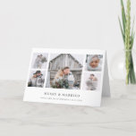 Cartão De Festividades Rustic Chic | Merry and Married Photo Grid<br><div class="desc">This elegant,  rustic style Christmas card features a five photo collage with a simple white background and classic,  dark gray text that says "Merry and Married." The perfect minimalist look for your first holiday greetings as newlyweds,  and a festive way to share your wedding photos.</div>