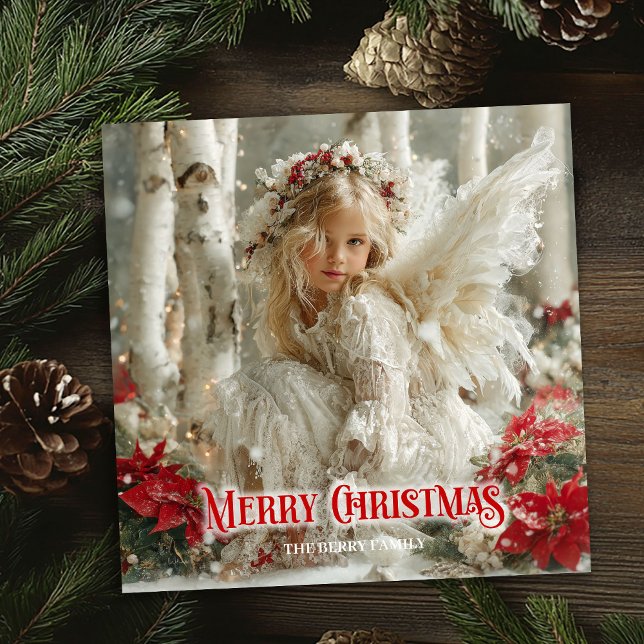 Cartão De Festividades Rustic Christmas angel editable festive greeting (Rustic Christmas angel editable festive greeting)