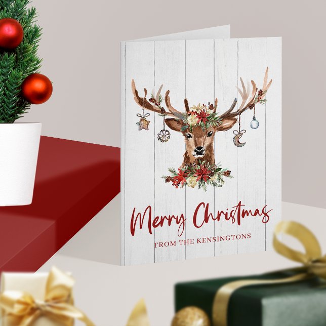 Cartão De Festividades Rustic Christmas Reindeer Antler Ornaments Holiday (Rustic Christmas Reindeer Antler Ornaments Holiday Card)
