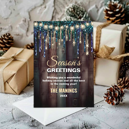 Cartão De Festividades Rustic Country Natal Holiday Blue Glitter