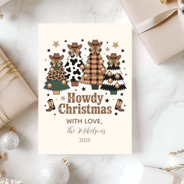 Cartão De Festividades Rustic Cowgirl Howdy Western Christmas (Criador carregado)