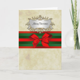 Cartão De Festividades Rustic Distress 2, Red & Green Ribbon Natal