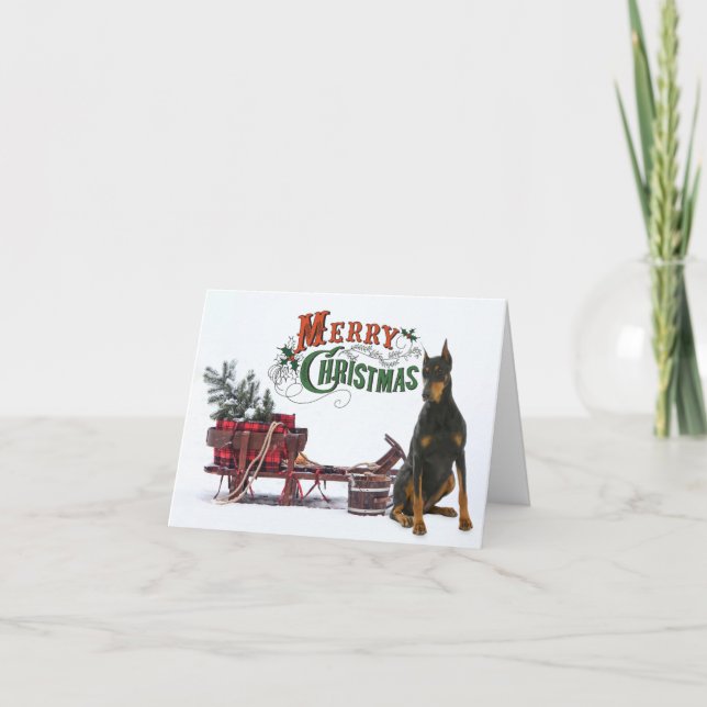 Cartão De Festividades Rustic Doberman Christmas (Frente)