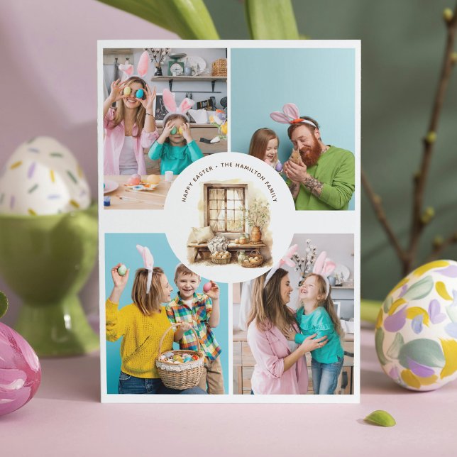 Cartão De Festividades Rustic Easter Beige Personalized Photo (Criador carregado)