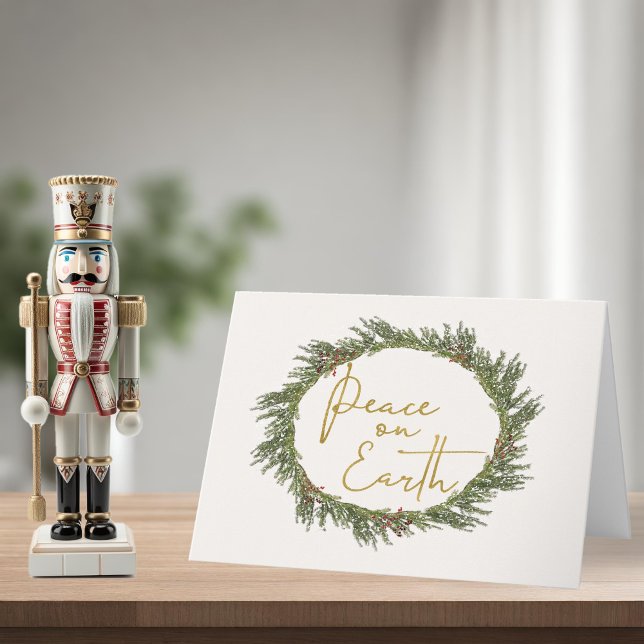 Cartão De Festividades Rustic Elegant Wreath Peace on Earth Holiday (Rustic Elegant Wreath Peace on Earth Holiday Card)