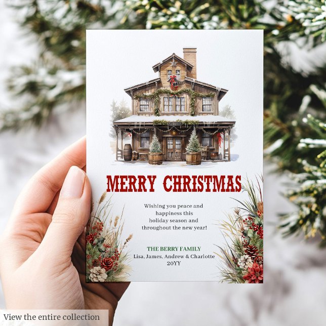 Cartão De Festividades Rustic farmhouse Christmas greeting card printable (Rustic farmhouse Christmas greeting card printable

)