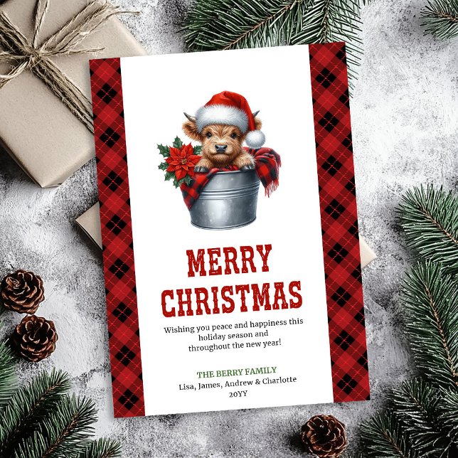 Cartão De Festividades Rustic farmhouse highland cow Christmas card (Rustic farmhouse highland cow Christmas card)