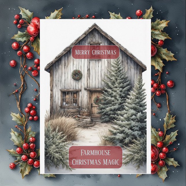 Cartão De Festividades Rustic Farmhouse Magic Christmas Country Pine Tree (Rustic Farmhouse Magic Christmas Country Pine Tree Holiday Card)