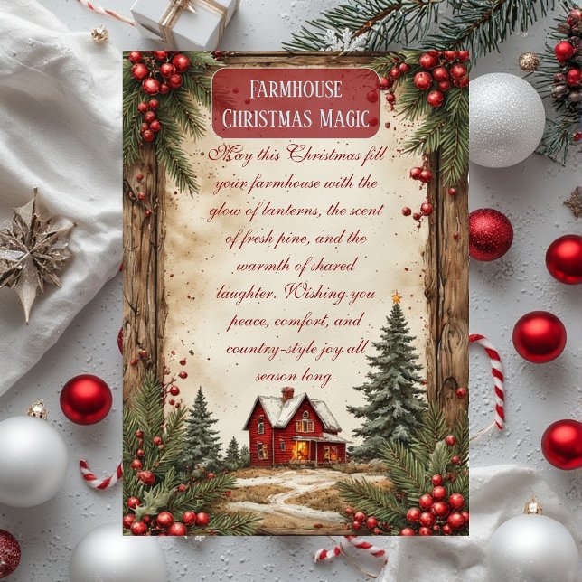 Cartão De Festividades Rustic Farmhouse Magic Christmas Red Barn Country  (Rustic Farmhouse Magic Christmas Red Barn Country Holiday Card)