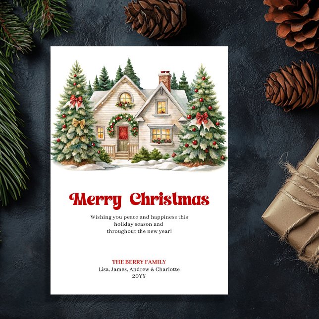 Cartão De Festividades Rustic festive home warm Christmas scene greeting (Rustic festive home warm Christmas scene greeting)