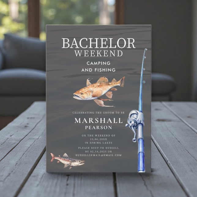 Cartão De Festividades Rustic Fishing Bachelor Weekend Invitation (Criador carregado)
