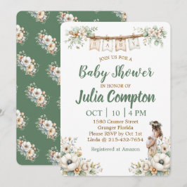 Cartão De Festividades Rustic Floral Baby Shower Invitation 