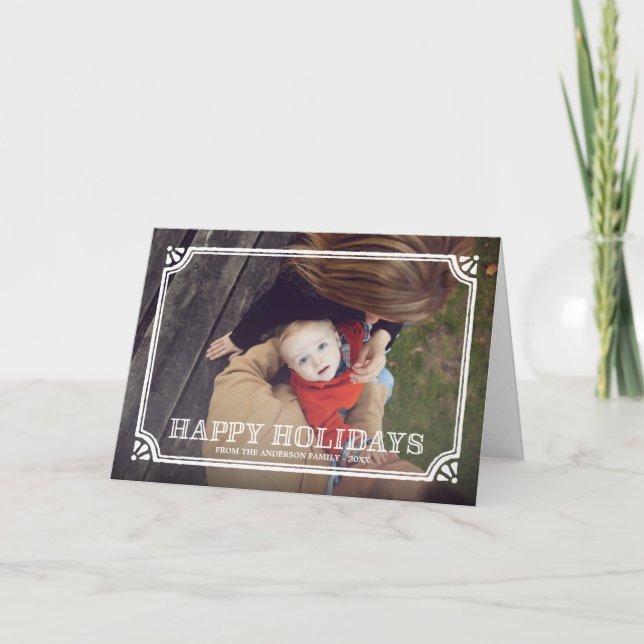 Cartão De Festividades Rustic Frame | Folded Holiday Greeting Card (Frente)