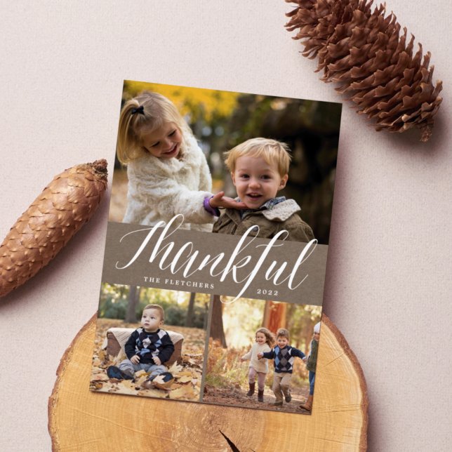 Cartão De Festividades Rustic Gratitude | Thanksgiving Photo Collage Card (Criador carregado)