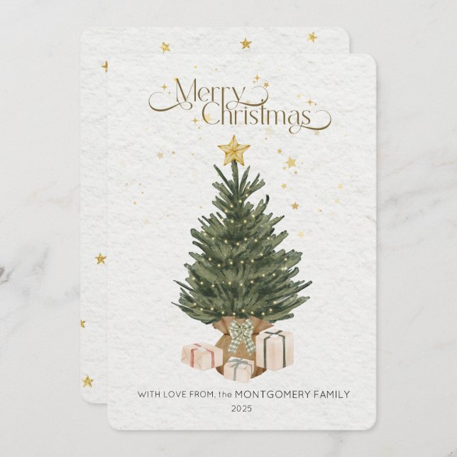 Cartão De Festividades Rustic Green Christmas Tree Holiday Card (Frente/Verso)