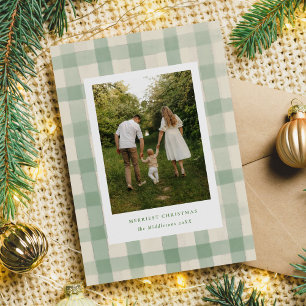Cartão De Festividades Rustic Green Gingham Cottagecore Stripes Foto
