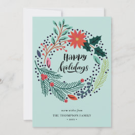 Cartão De Festividades Rustic Green Red Poinsettia Floral Wreath Simples