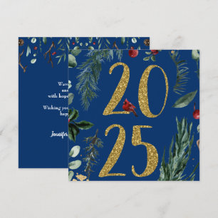Cartão De Festividades Rustic Greenery 2025 Blue Anos novos Feriado