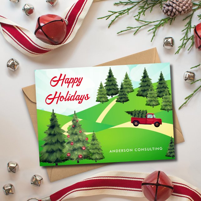 Cartão De Festividades Rustic Happy Holidays Red Truck Buness (Criador carregado)