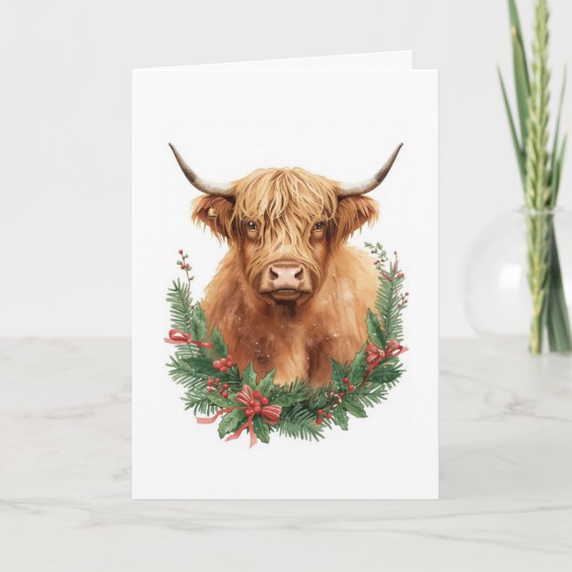 Cartão De Festividades Rustic Highland Cow Christmas  (Frente)