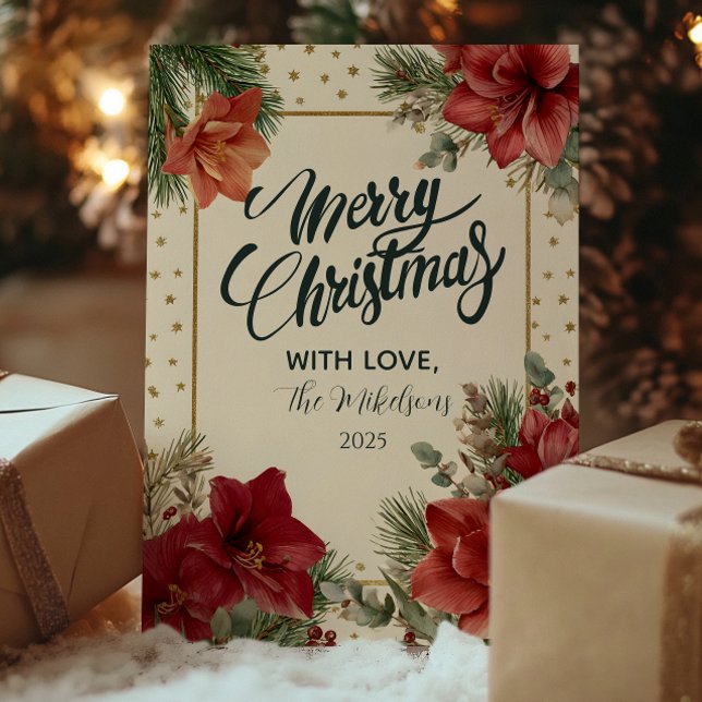 Cartão De Festividades Rustic Holiday Greenery Feliz Natal (Criador carregado)