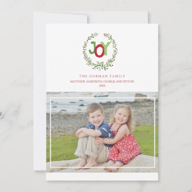 Cartão De Festividades Rustic Joy Wreath | Saudação de Foto de Feriado de (Frente)