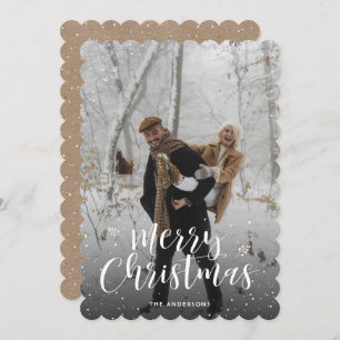 Cartão De Festividades Rustic Kraft Typografia Snow Foto Feliz Natal
