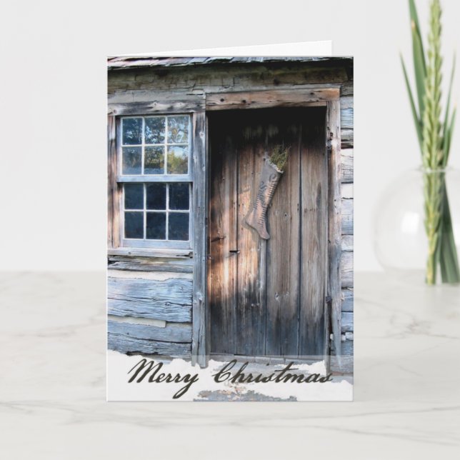 Cartão De Festividades Rustic Log Cabin Rustic Country Christmas Card (Frente)