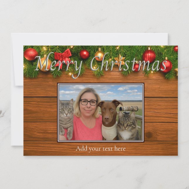 Cartão De Festividades Rustic Merry Christmas Photo Card – Customizable (Frente)