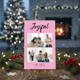 Cartão De Festividades Rustic Merry Four Family Photo Collage Pink