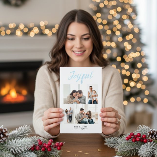 Cartão De Festividades Rustic Merry Four Family Photo Collage White (Criador carregado)