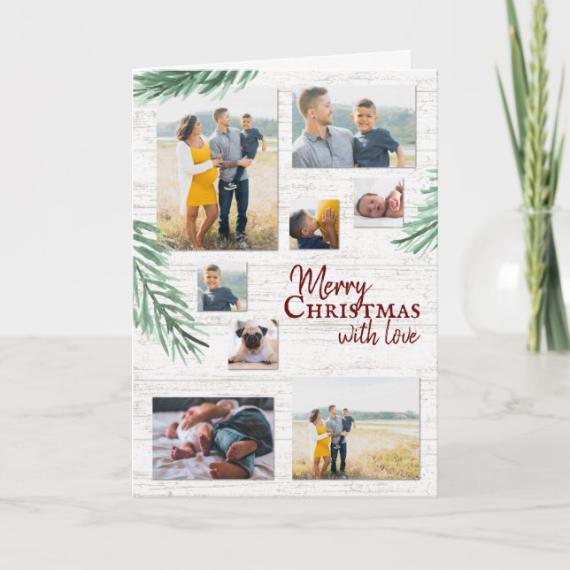 Cartão De Festividades Rustic Pine Washed Wood Holiday Collage (Frente)