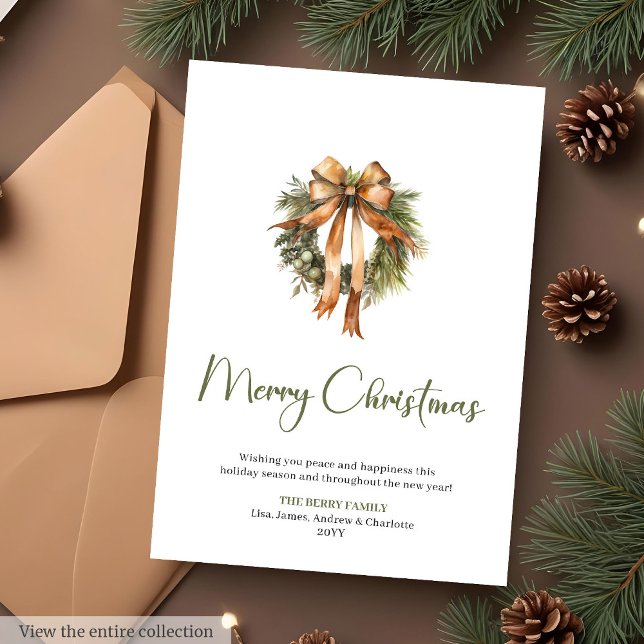 Cartão De Festividades Rustic Pine Wreath Botanical Merry Christmas Card (Rustic Pine Wreath Botanical Merry Christmas Card)