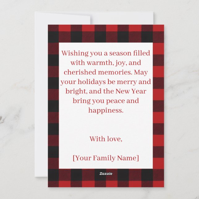 Cartão De Festividades Rustic Plaid Deer Personalized Holiday Card (Verso)