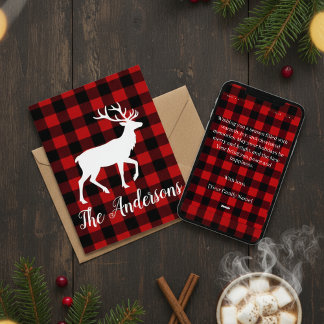 Cartão De Festividades Rustic Plaid Deer Personalized Holiday Card