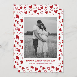 Cartão De Festividades Rustic Red Hearts Pattern One Photo Valentines Day