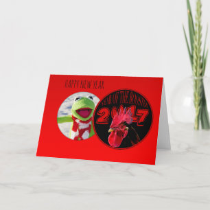Cartão De Festividades Rustic Rooster Year 2017 Add your image Greeting